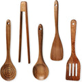 Handcrafted Acacia Wood Kitchen Utensil Set, 5-Piece Natural Brown Cooking Spoons and Slotted Spatulas, Premium Wooden Serving Tools for Kitchen (5Turner)