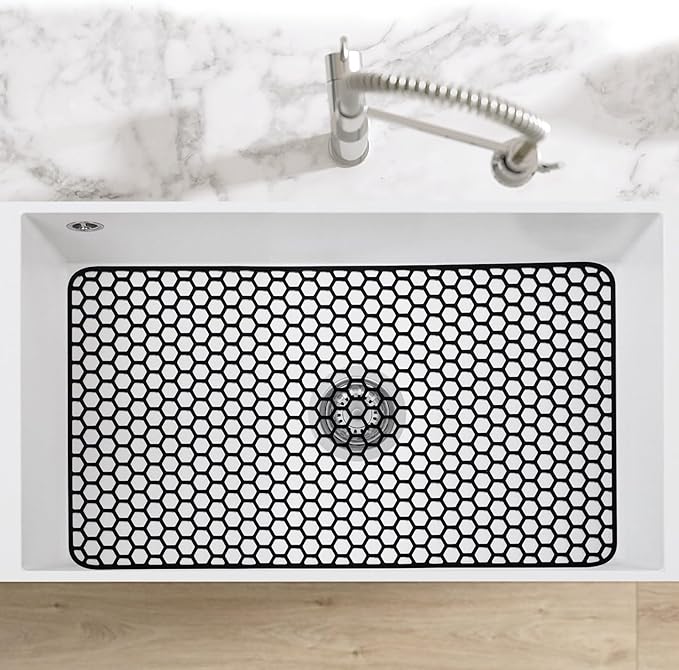 Silicone Sink Protectors for Kitchen Sink - 26"x 14" Kitchen Protector Accessory, Non-Slip Heat Resistan Mat for Bottom of Farmhouse Stainless Steel Porcelain, Dishwasher Safe (Black)