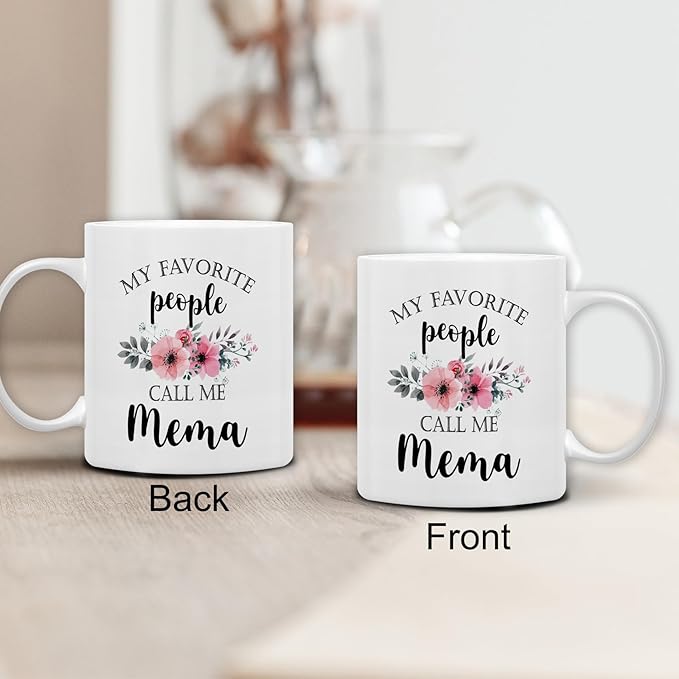 QASHWEY Mema Coffee Mug, Mema Gifts for Grandma, MemaGifts from Grandkids, Grandma Coffee Mugs, Mothers Day Mug Tea Cup Gift forMema, My Favorite People Call Me MemaCoffee Cup Ceramic 11oz