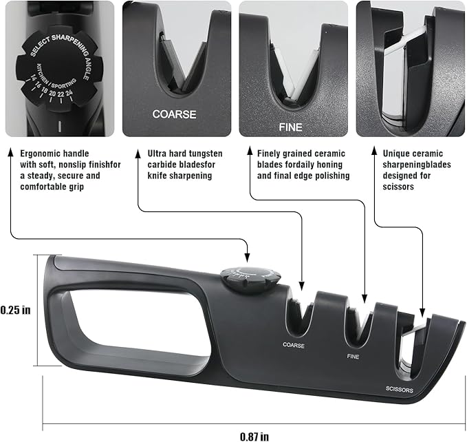 Knife Sharpener, Coarse and Fine Slots, Scissor Sharpening Slot