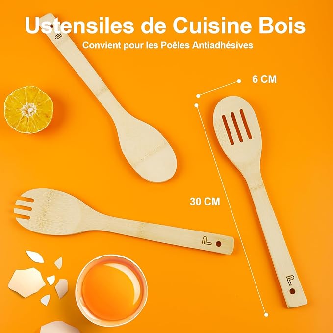 Wooden Spoons for Cooking 6 Piece - Wooden Cooking Utensil Set Nonstick Bamboo Cooking Spoons & Spatula Premium Kitchen Utensils Set Christmas Housewarming Gifts