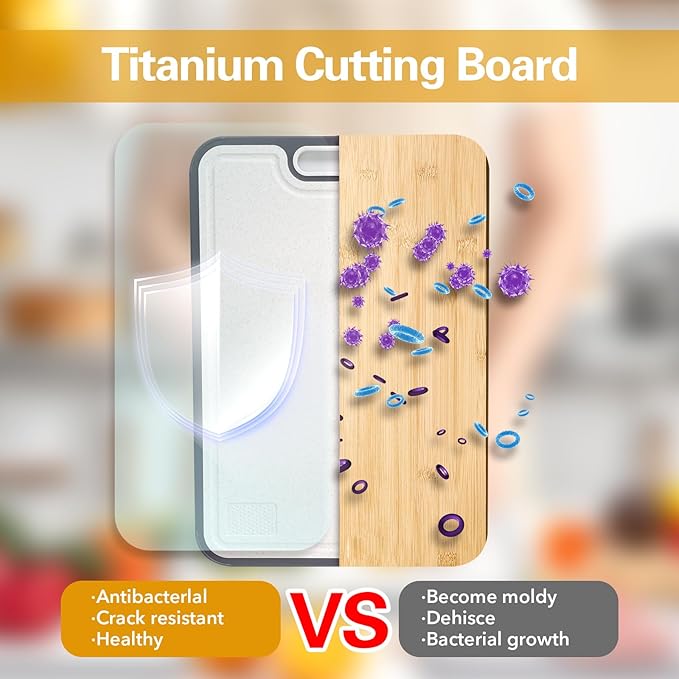 Titanium Cutting Board for Kitchen, Double-Sided Food-Grade Design with Pure Titanium & Wheat Straw PP, Non-Slip Edges, for Meat, Vegetables, Baking, Safe & Easy to Clean