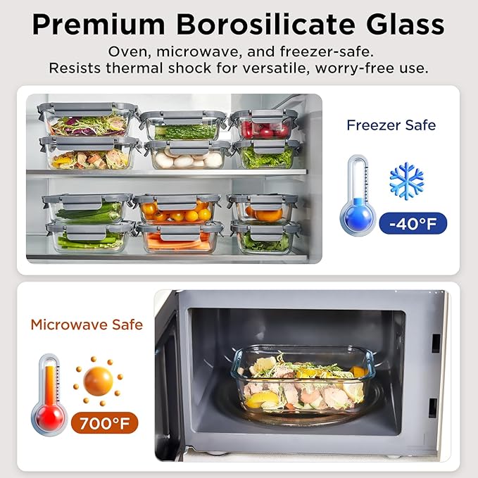 Glass Food Storage Containers with Glass Lids, 4 Pack of 22oz, Meal Prep Container with Airtight Lids, Microwave Safe Food Container Set, BPA Free, LeakProof, Ideal for Lunch