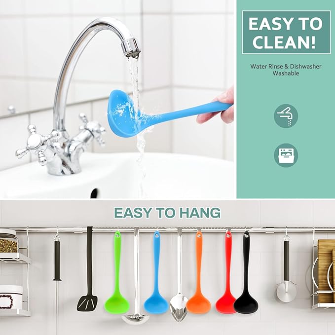 5 Pieces Silicone Ladles for Cooking - Small Soup Ladle Spoon Heat Resistant Kitchen Ladle Spoons, Cooking and Serving Spoon for Soup Sauce Chili Gravy Canning Pouring (5 Colors)