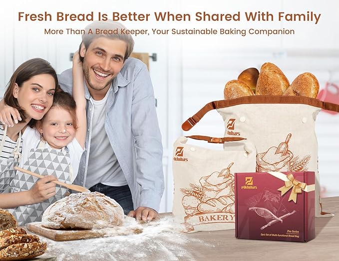 Sourdough Bread Bags, 2 Sets Detachable Bread Storage for Homemade Sourdough, Reusable Linen Food Storage with Lining & Triple Lock for Fresh Keeping, BPA Free, Christmas Baking Gifts