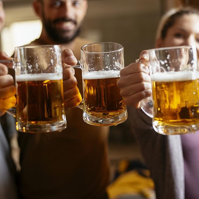 COKTIK 4 Pack Heavy Large Beer Glasses with Handle - 14 Ounce Glass Steins, Classic Beer Mug glasses Set
