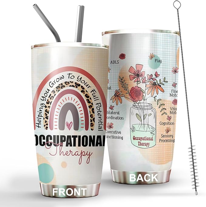 Occupational Therapy Tumbler 20oz - with Straw and Lid, Occupational Therapy Appreciation Gifts For Women Men, OT Therapist Coffee Cup For Assistant Coworker Work Accessories