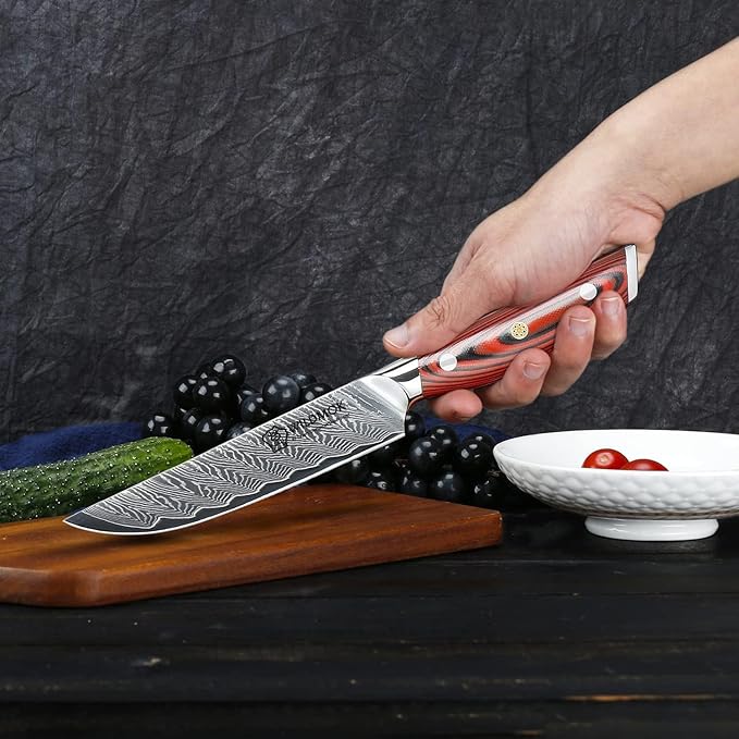 WILDMOK 5 Inch Damascus Steak Knives Set, 4pcs Sharp Professional Steak Kitchen Knives, Japanese Super VG10 Steel Multifunction Kitchen Knife with Full Tang G10 Handle