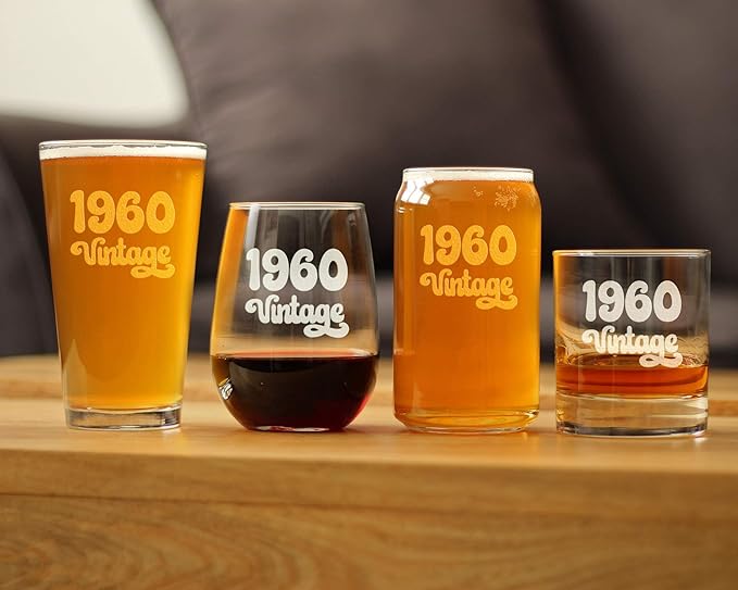 Vintage 1960 Pint Glass for Beer - 65th Birthday Gifts for Men or Women Turning 65 - Fun Bday Party Decor - 16 oz