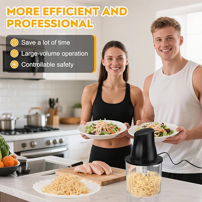 Electric Chicken Shredder Tool: 250W Multifunctional Press-to-Operate Meat Shredder Tool with Large Capacity - Meat Grinder for Chicken Breast, Meats, Fruits, Vegetables, Nuts (Black)