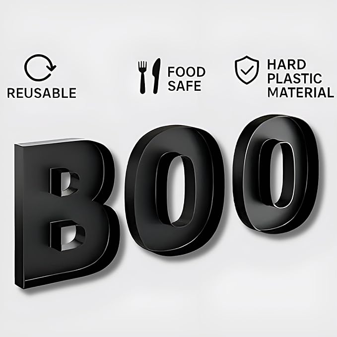 Hard Plastic Reusable Fillable Letters Numbers Serving Trays for Party Decoration (Boo, Black)