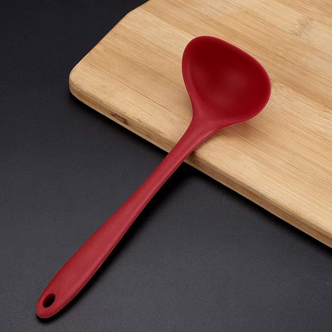 uxcell Silicone Soup Ladle Spoon 8.5 Inch Heat Resistant to 450°F One Piece Design Restaurant Kitchen Cooking Utensil for Serving Soup Red