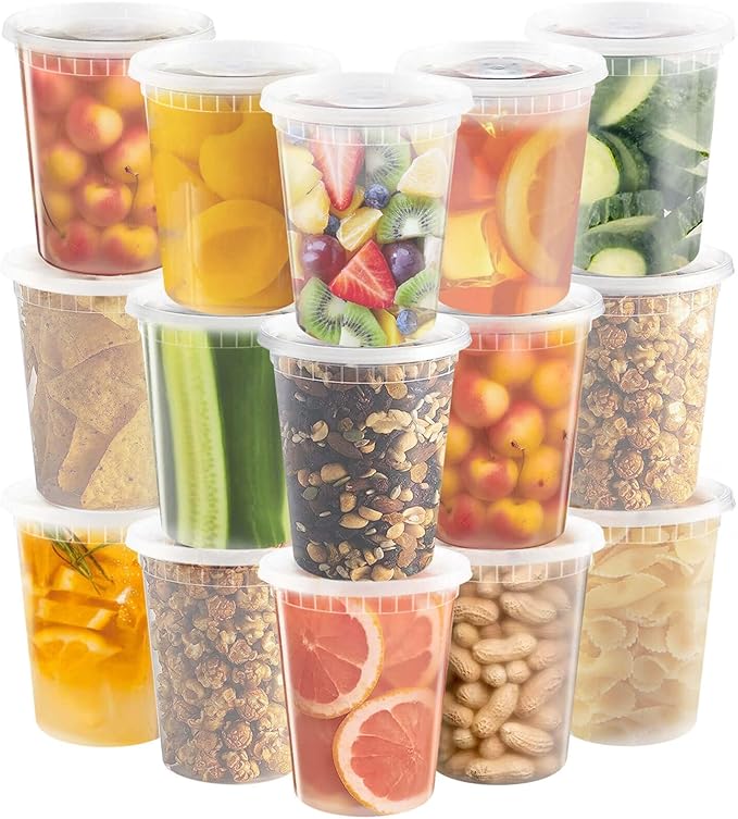 40 Pack 32oz Deli Containers with Lids Food Storage Containers Plastic Deli Containers with Lids, Slime, Soup, Meal Prep Containers | BPA Free | Stackable | Leakproof | Dishwasher/Freezer Safe