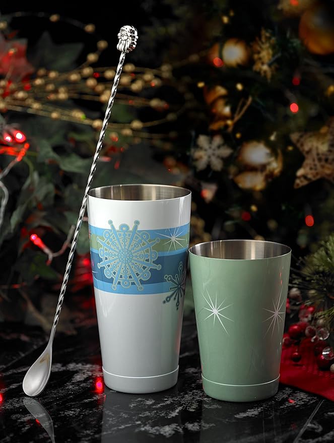 Barfly Holiday Snowflakes Cocktail Shaker Tin Set