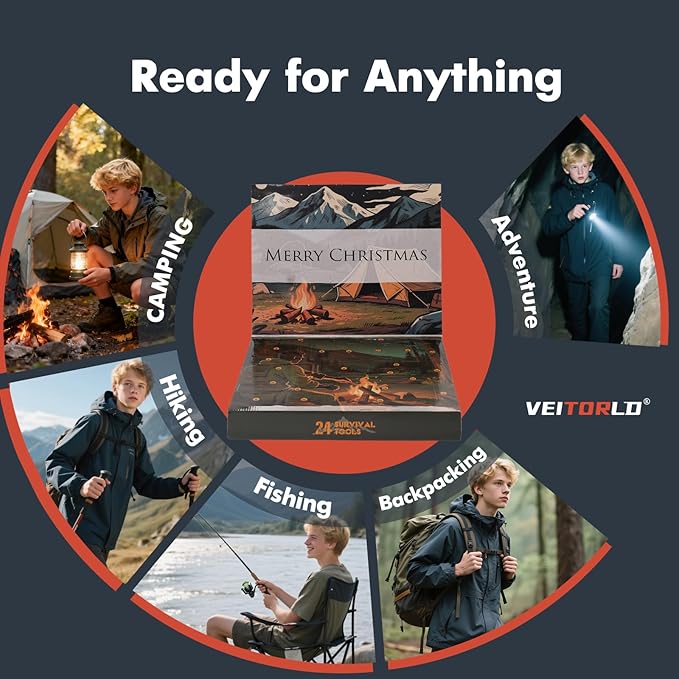 VEITORLD Gifts for Men Dad Him Christmas - Survival Gear and Equipment 12 in 1, Survival Kits - Cool Unique Fishing Hunting Birthday Gifts for Husband Teen Boy Boyfriend Women, Mens Stocking Stuffers