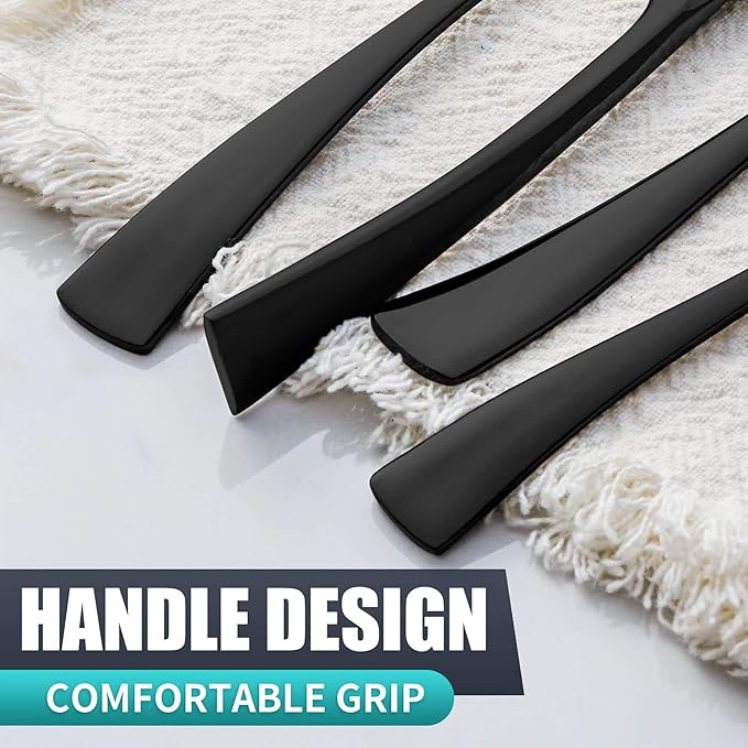 24 Pieces Black Silverware Set with Steak Knives Service for 4,Modern 18/10 Stainless Steel Flatware Cutlery Set,Utensil Set for Home Restaurant Hotel,Mirror Polished,Dishwasher Safe