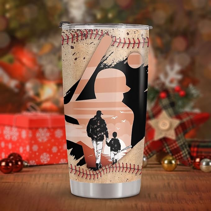 34HD Sport Gifts, Baseball Dad Tumbler with Lid 20 oz Stainless Steel, Behind Every Player Coffee Mug, Baseball Dad Birthday Gifts from Son Christmas Gift