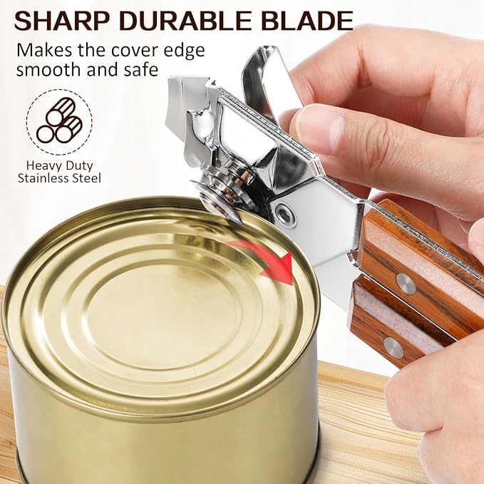 BESTonZON Stainless Steel Manual Can Opener with Grip Handles, Easy Turn Design, Heavy Duty Lid Remover for Seniors, Kitchen and Bar Tool, Smooth Edge