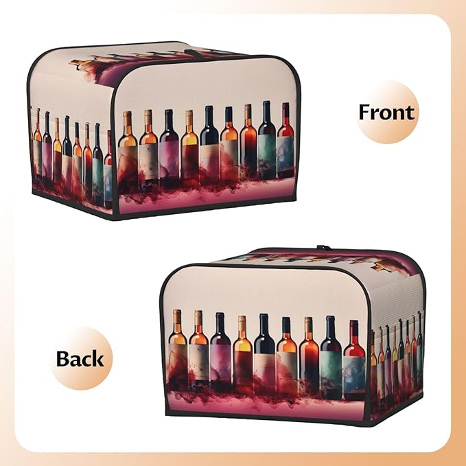 Wine Theme 4 Slice Toaster Cover Wide Slot Dustproof Bread Maker Cover Fingerprint Bakeware Protection Kitchen Appliance Cover Toaster Bag