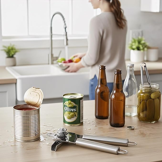 Adjustable Stainless Steel Jar Opener & Magnetic Manual Can Opener Set - Multifunctional Openers for Weak Hands, Seniors with Arthritis, Effortless Jar, Bottle and Can Lid Openers