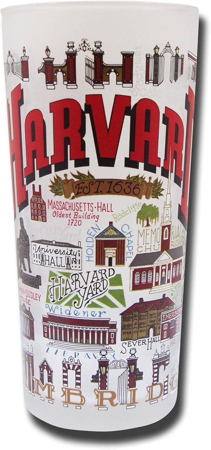 Catstudio Drinking Glass, Harvard University Glass Cup for Kitchen, 15oz Dishwasher Safe Tumbler for Harvard Alumni