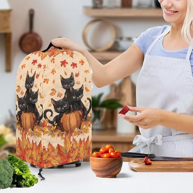 Pumpkins Black Cats Kitchen Blender Dust Cover Food Processor Dust Protection with Top Handle Small Appliance Coffee Maker Juicer Cover Thanksgiving Day Decor