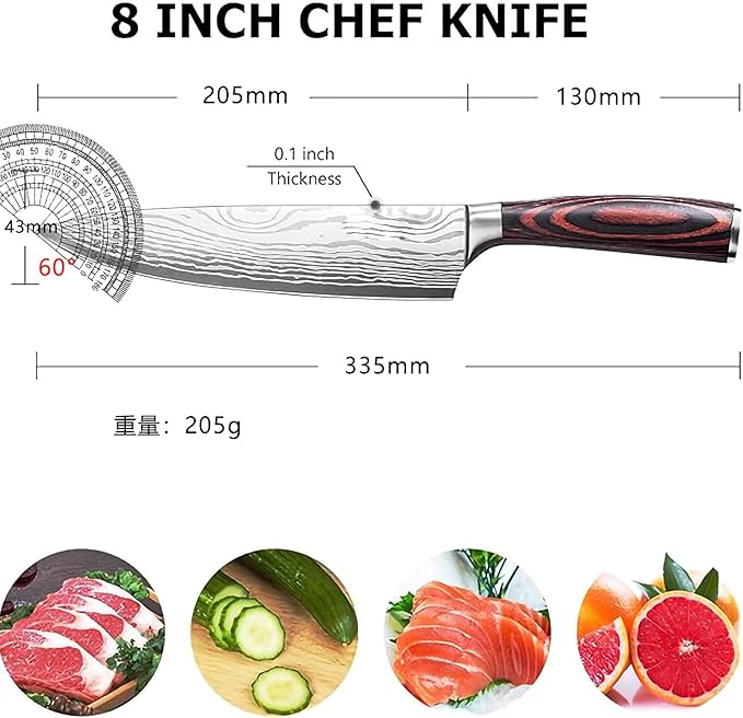 Chef Knife- 8", Razor-Sharp High-Carbon Stainless Steel Kitchen Knife, Ergonomic Handle, Multipurpose Japanese Chef's Knife for Meat & Veggies, Ideal for Gifting