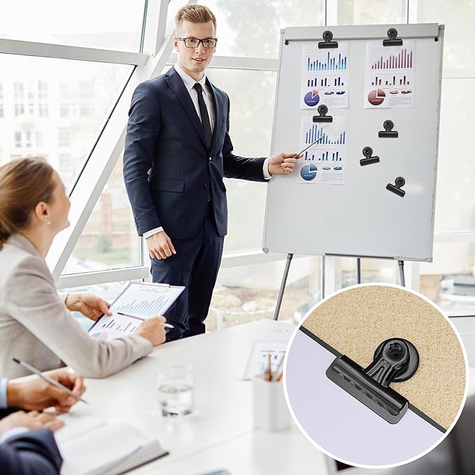 18 Pcs Magnetic Clips 2.2 Inch Metal Heavy Duty Refrigerator Magnet Clips with Box for Whiteboard Fridge Photo Displays Office School Classroom (Black)