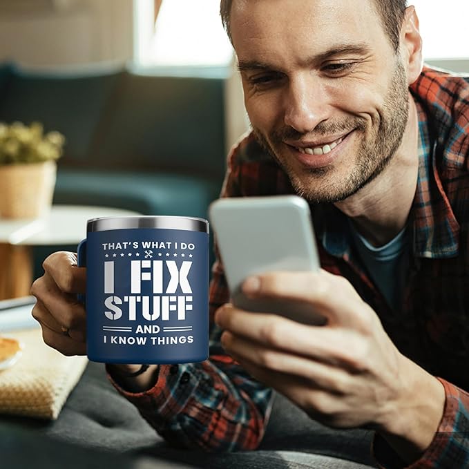 NOWWISH Christmas Gifts for Men, Dad Coffee Mug, Fun Birthday Cups for Dad Husband Grandpa from Daughter Son, 14 oz, Navy Blue