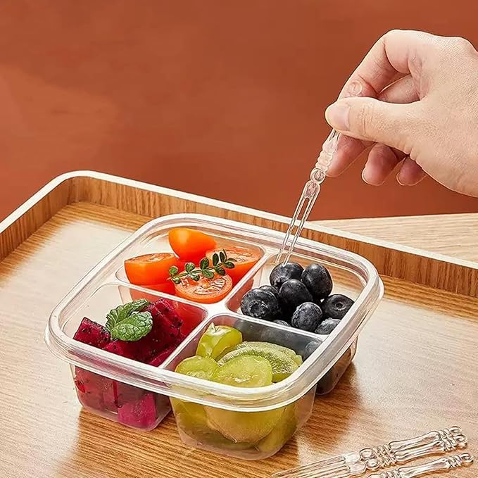 70 Pack Clear Bento Boxes 4 Compartment, Reusable Lunch Snack Containers with Lid, Food Storage Meal Prep Divided Containers with 200 pcs Fork for Camping, Lunch, Work, Travel
