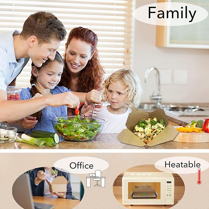 50Oz 50Pcs Disposable Take Out Food Containers Brown Food Boxes To Go Kraft Paper Takeout Box Microwaveble (50OZ-50PACK)