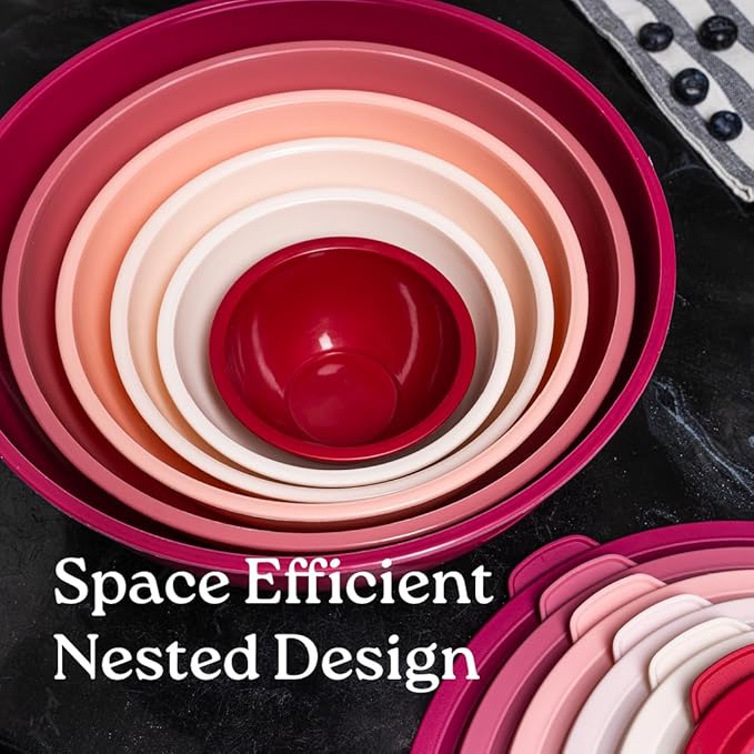 WHYSKO Mixing Bowl Set, 12 Piece Colorful Plastic Mixing Bowls with Lids Set for Food Prep Storage and Serving, Microwave and Dishwasher Safe for Kitchen Baking Cooking