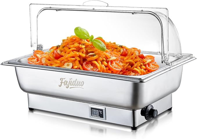 Electric Chafing Dish, 9QT Full Size Electric Chafing Dish Buffet, Adjustable Temp Roll Top Food Warmer, 600W Chafing Dish Buffet Set for Catering Parties