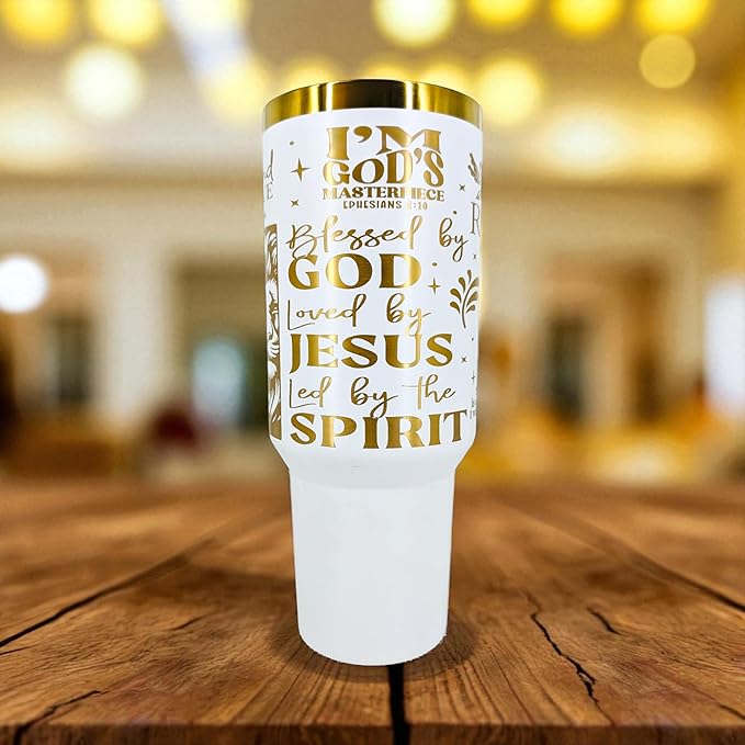 40oz Christian Tumbler with Handle & Straw – “Rooted in Christ,” “Jesus Is King,” Faith Scripture Gift – Double Wall Insulated Stainless Steel Mug for Hot & Cold Drinks (Rooted In Christ)