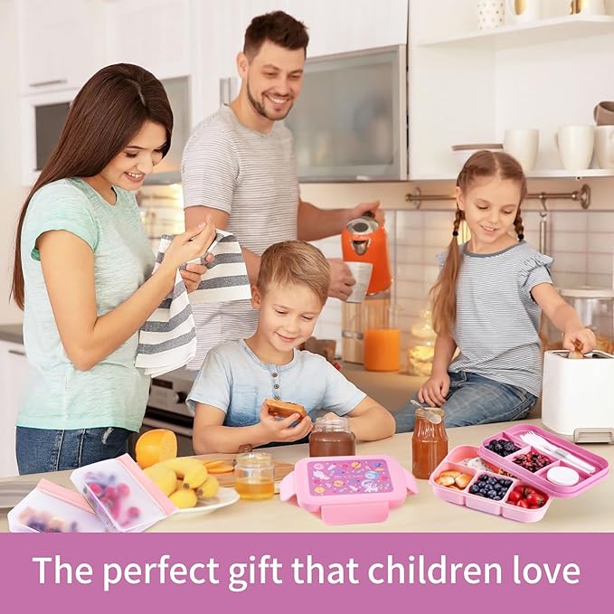 Leak-Proof, 8-Compartment Bento-Style Lunch Box - Ideal Portion Sizes for Ages 6+, Durale, Drop-Proof, Dishwasher Safe, & Made with BPA-Free Materials (pink)