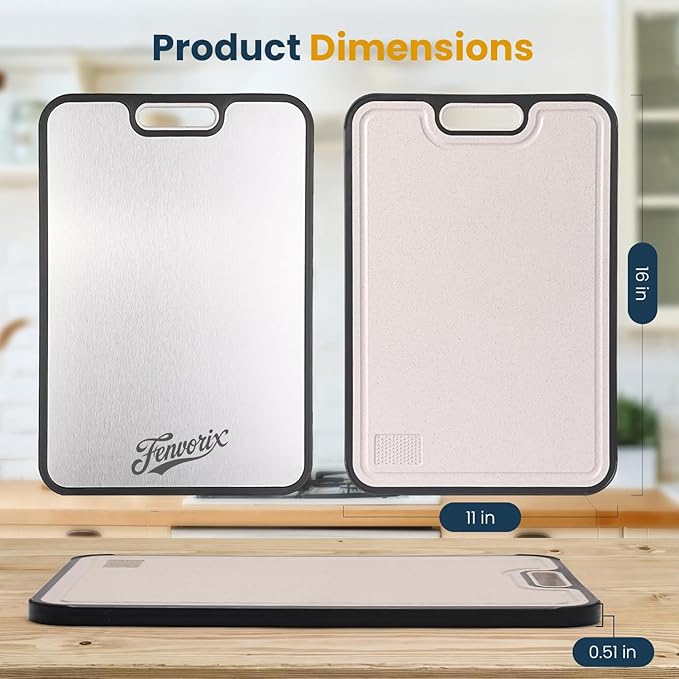 Titanium Cutting Board for Kitchen – Large Double-Sided Chopping Board with Knife Sharpener, Non-Slip, Easy to Clean, for Meat, Fish, Veggies & Fruits – Fenvorix TitanCut