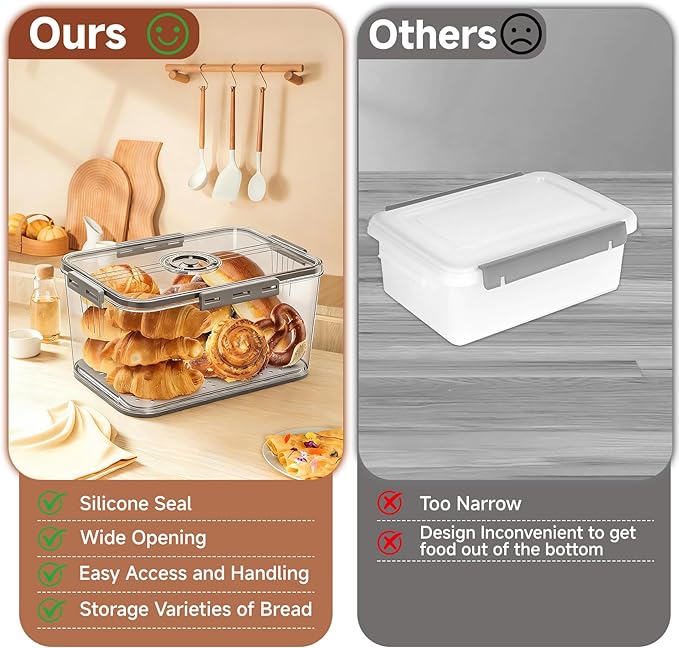 Bread Box for Kitchen Countertop | Airtight Bread Storage Container with New Upgrade Time Recording Lid – Bread Keeper for Homemade Bread, Donuts, Bagels, Toast, and Cookies