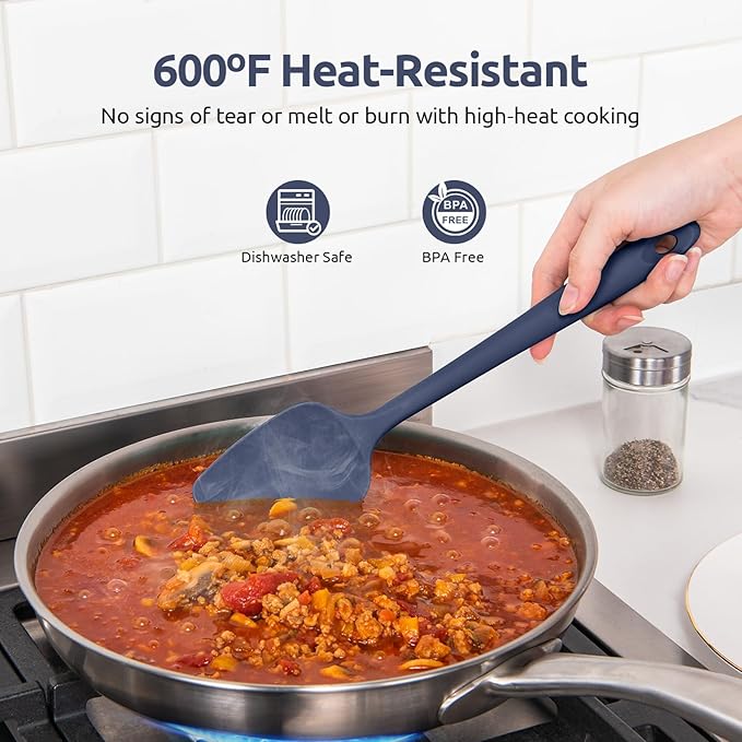 U-Taste Silicone Spatula Set, 600ºF High Heat Resistant, Seamless Food Grade Flexible Rubber Kitchen Cooking Mixing Baking Scraper for Nonstick Cookware Set of 3 (Midnight Blue)