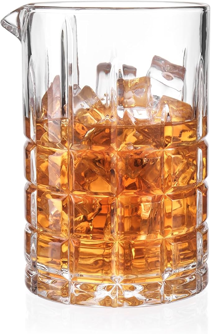 Cocktail Mixing Glass, 18.5oz Crystal Mixing Glass, Thick Bottom Bar Stirring Pitcher for Whiskey Manhattan Martini