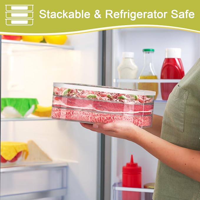 Stackable Deli Meat Container with Drainage Groove and Silicone Lid, Clear Refrigerator Storage Containers for Lunch Meats, Cold Cuts, Bacon, Cheese, BPA Free - 1 Layer