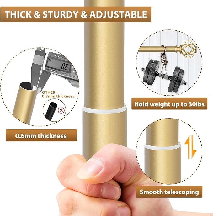 KAMANINA Gold Double Curtain Rod 36 to 72 Inches (3-6 Feet) Window Telescoping Drapery Rods, 1 Inch Heavy Duty Curtain Rods for Windows, Twisted Cage Ends