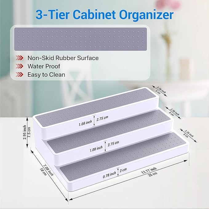 YAN & HIN 3pcs/set 3-Tier Spice Rack Organizer for Cabinet with Non-Skid Surface, Seasoning Racks, Cupboard Shelf Organizers, Kitchen Spices Storage & Pantry Organization, 14 x 7 x 2.95 inches