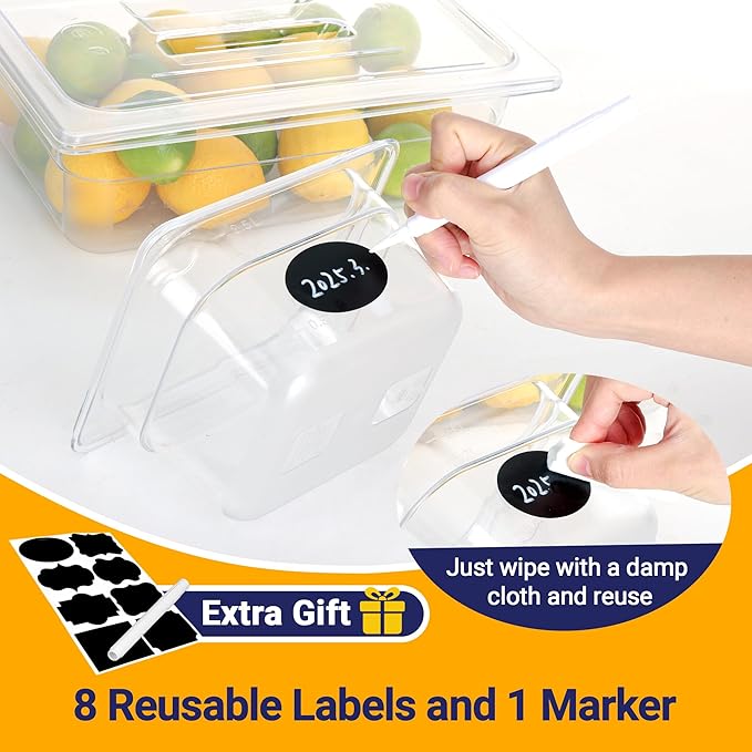 6 Pack NSF Food Pans with Lids, 1/3 Size 6'' Deep Commercial Food Storage Containers, Polycarbonate, Clear