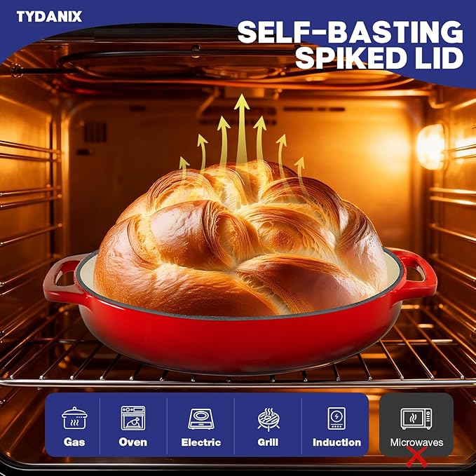 2-in-1 Multifunctional Enameled Cast Iron Dutch Oven, 6QT Loaf Pan with Dual Handles, Perfect for Baking Sourdough, Roasting, Braising & Stews, Oven & Stovetop Safe, Easy to Clean & Pre-Seasoned