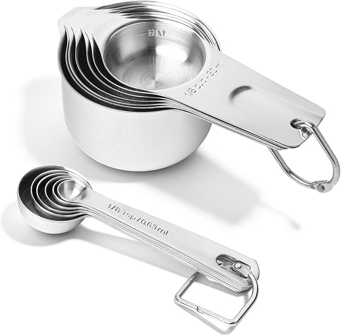 Last Confection 13pc Stainless Steel Measuring Spoon & Cup Set - Kitchen Measurements for Dry Spices and Liquid Cooking & Baking Ingredients