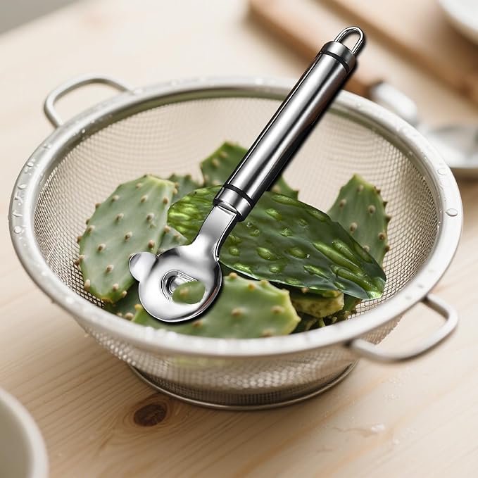 Stainless Steel Nopales Peeler Tool - Cactus Spine Remover with Lwith Comfort Grip Handle for Effortless Peeling, Minimizes Waste Home Kitchen, Restaurant & Outdoor Use