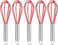 HARFINGTON 5Pcs Silicone Whisk 8" Kitchen Whisk Wire Whisks Beater with Stainless Steel Handle for Egg Milk Whisking Blending Beating & Stirring, Red