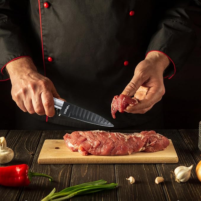 6pcs Stainless Steel Kitchen Knife Set, Nonstick Ceramic Coating Wave Blade, Rustproof Sharp Chef Knife for Cooking Restaurant