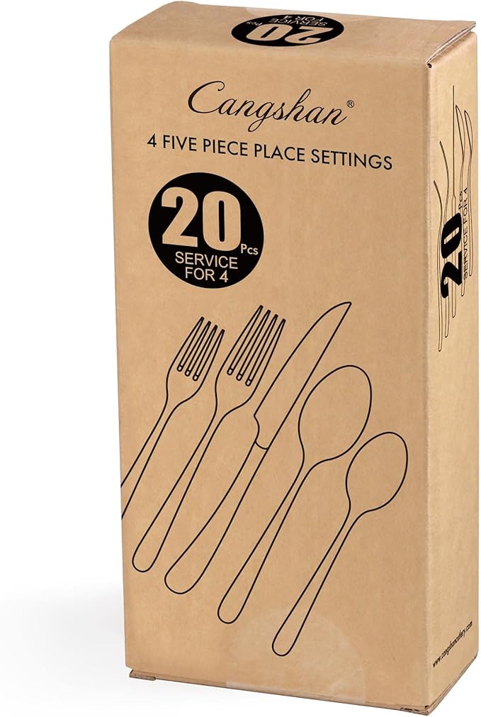 Cangshan 1027013 Rain II Series 20-Piece Stainless Steel 18/10 Forged Flatware Set