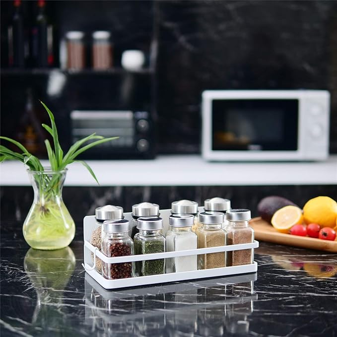 Thipoten Magnetic Spice Rack, Strong Magnetic Shelf with 2 Removable Hooks, Perfect Space Saver for Small Kitchen/Apartment, Awesome Metal Cabinet for Holding Spices, Jars, Salt (White, 2Pack)